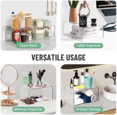 Clear Cabinet Organizer, Stackable Shelf Organizer Set of 2