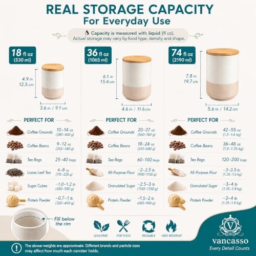 Sabine Kitchen Canister Set of 3, Ceramic Food Storage