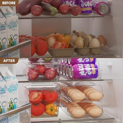 Egg Holder for Fridge, Automatic Rolling Egg Container, Clear, 2Pack