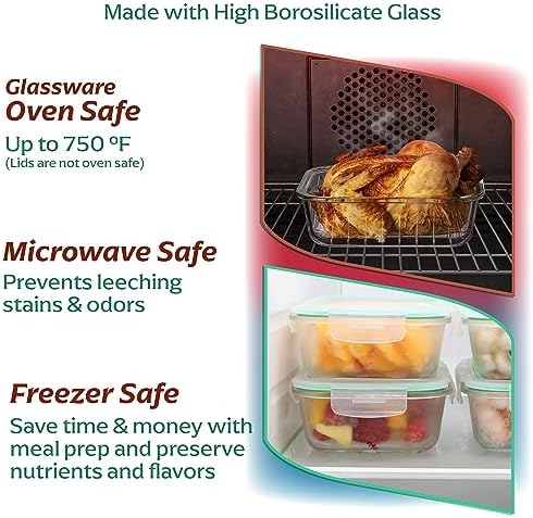 8 Pack 35 oz Glass Containers - Airtight, Microwave, Oven