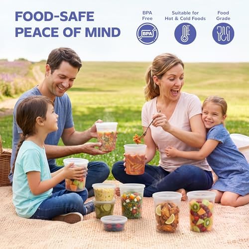 32 oz Plastic Deli Containers with Lids [24 Sets] Food Storage