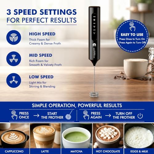 Rechargeable Milk Frother with Stand, 4 Interchangeable Whisks & Travel Case – Handheld Mixer for Lattes, Matcha, Hot Chocolate, Eggs & Protein Shakes - Image 5