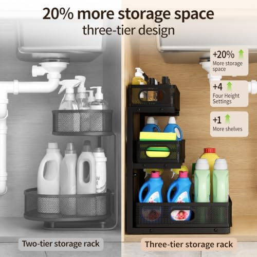 Three-Tier Under Sink Organizer Kitchen Bathroom, Mesh, 2 Pack