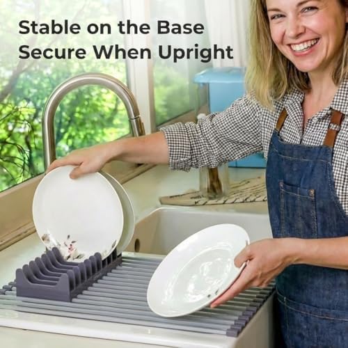 Small Aluminum Roll Up Dish Drying Rack 9" x 13" with Dish Holder