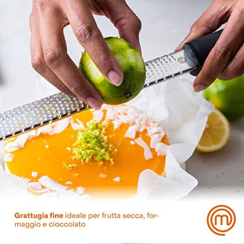 MasterChef Lemon Zester Grater Micro Planing Tool for Zesting Citrus Fruits, Kitchen Gadget for Finely Grating Garlic, Ginger, Nutmeg, Parmesan Cheese, Chocolate and More, Stainless Steel, Black