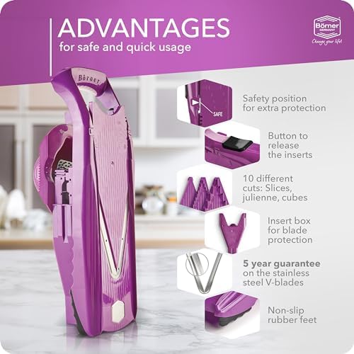 Börner Mandoline Slicer V5 (Starter Set) • Vegetable V-Slicer for Slices, Sticks & Dices in Various Sizes • With Stainless Steel V-Blade • Adjustable Kitchen Slicer • Color: Purple - Image 5