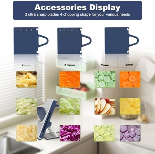 Mandoline Slicer for Kitchen - Vegetable Food Chopper, Cucumber Slicer, Detachable Easy to Clean Kitchen Chopping Artifact (White Blue) - Image 3