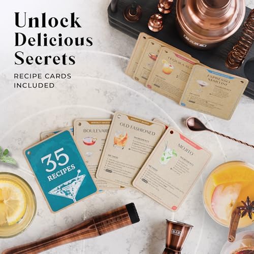 Mixology Bartender Kit Bar Set | 14-Piece Cocktail Shaker Set | Martini Barware Mixing Tools for Home Bartending | 35 Recipe Cards | Gift Set (24oz Cobbler Shaker, Copper/Black)