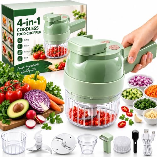2027 Upgraded Multi Blade Chopper, 4 in 1 Handheld Electric Vegetable Cutter, Hand Held Vegetable Chopper, Mini Chopper Electric with Cleaning Brush, for Garlic Onion Meat Vegetables by Unknown
