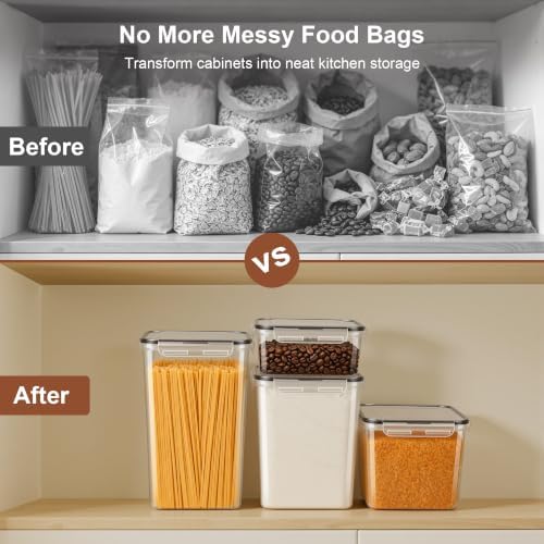 Airtight Flour Sugar Containers with Lids: 4 Pack for Pantry Food Storage
