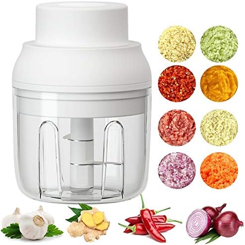 Electric Mini Food Chopper,250ML Portable Garlic Chopper with USB Charging Function, Mini Food Slicer for Onion Vegetables Chili Ginger Meat Nuts Fruits Salad (White) by KT-GARY