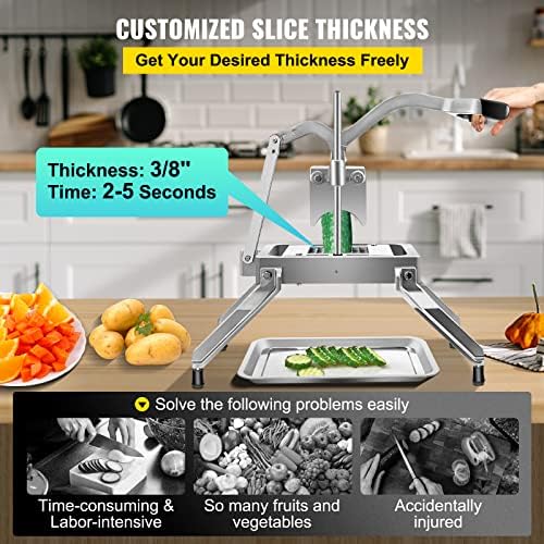 VEVOR Commercial Vegetable Fruit Dicer,Onion Cutter Heavy Duty Stainless Steel Removable and Replaceable Kattex Chopper,3/8" Tomato Slicer with Tray Perfect for Potatoes, Carrots, peppers, Silver - Image 4