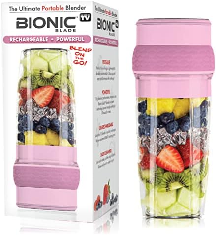 Bionic Blade Mini Portable Blender Juicer Bottle 26.5 oz, BPA-Free - Cordless & Rechargeable, Travel-Friendly Size for Smoothies, Shakes, Juices, Home & Kitchen Essentials, Pale Rose, As Seen on TV by EMSON