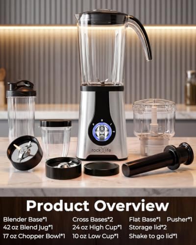 Blender and Food Processor Combo, 5-in-1 Countertop Blender with 42 oz Pitcher, 24 oz Travel Cup, 17 oz Chopper and 10 oz Spice Grinder, 12-Piece Kitchen System, Silver - Image 3