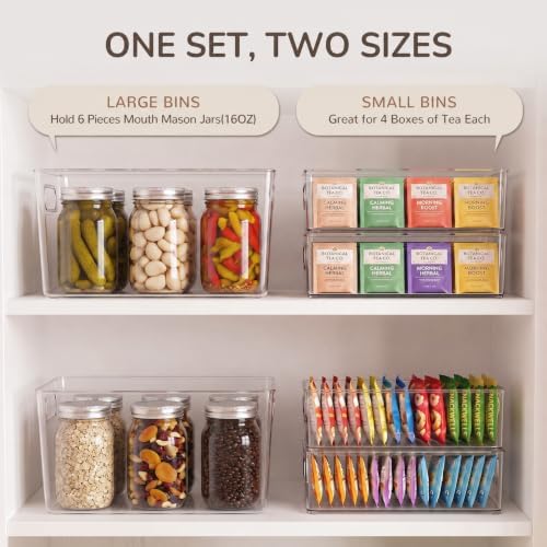 8 Clear Plastic Storage Bins for Pantry Organizer, Kitchen Cabinet