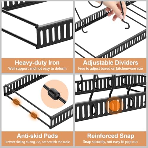 Pot and Pan Lid Organizer Holder Storage Rack, Black