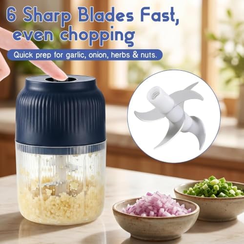 Household Electric Garlic Crusher, 2026 Upgraded 6 Blade Electric Garlic Chopper, Usb Rechargeable Cyclone Food Chopper for Garlic, Onion, Ginger, Chili And Fruit (2pc-mix) - Image 4