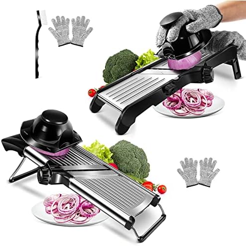 MASTERTOP 2 types Adjustable Mandoline Food Slicer Vegetable Slicer for Kitchen Julienne Slicer with Safety Gloves by MASTERTOP
