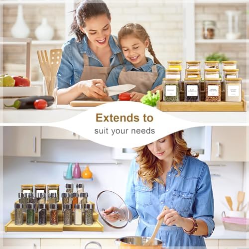 Spice Rack Organizer for Cabinet, 3-Tier Expandable Bamboo Shelf
