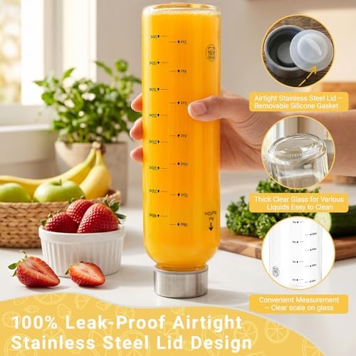 Clear Glass Bottles with Lids, 18oz Glass Water Bottles for Juicing