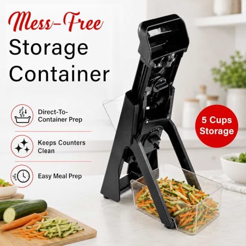 Brentwood KA-5066BK 3-in-1 Safe Mandoline Slicer, Vegetable Chopper, Thick & Thin Julienne, Adjustable Thickness 0.5mm-8mm, Black - Image 5