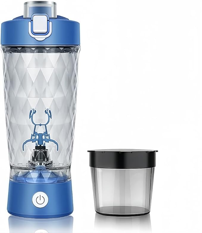 Self electric Stirring Cup with powder box Protein Shake Bottle Portable sports Mug Lightweight large capacity Cup (Blue)