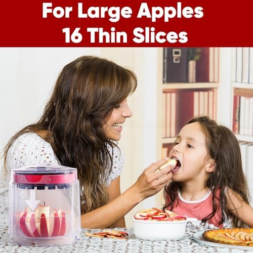Extra-Large Apple Slicer & Corer – 16-Blade Heavy Duty Stainless Steel Apple Cutter, Safe & Quick Apple Divider for Apples, Pears & More, with Clear Catch Bowl
