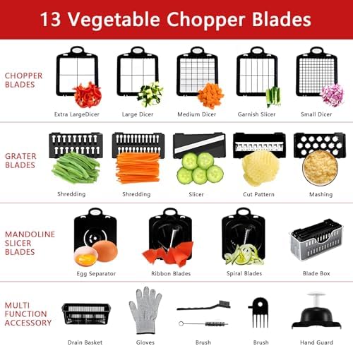 25-in-1 Vegetable Chopper with 13 Blades - Mandoline Slicer -Food Chopper w/Container - Cheese Grater - Veggie Salad Onion Chopper - Kitchen Gadget - Home Essentials - Kitchen Accessories