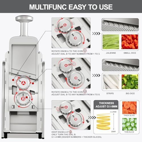 Safe Mandoline Slicer, 8 in 1 Vegetables Slicer and Chopper