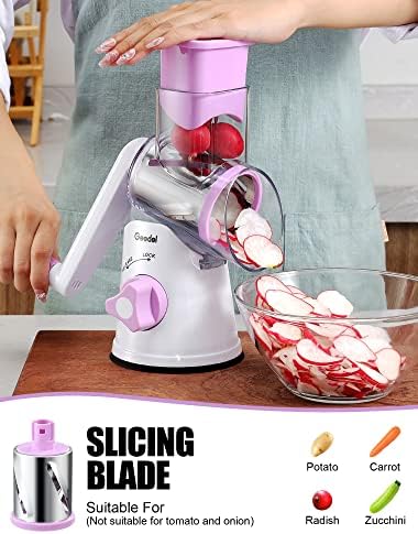 Geedel Rotary Cheese Grater Hand Crank, Cheese Shredder Vegetable Slicer - Image 3
