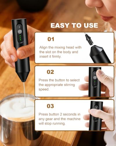3-Speed Rechargeable Milk Frother Handheld with Travel Case - Image 6