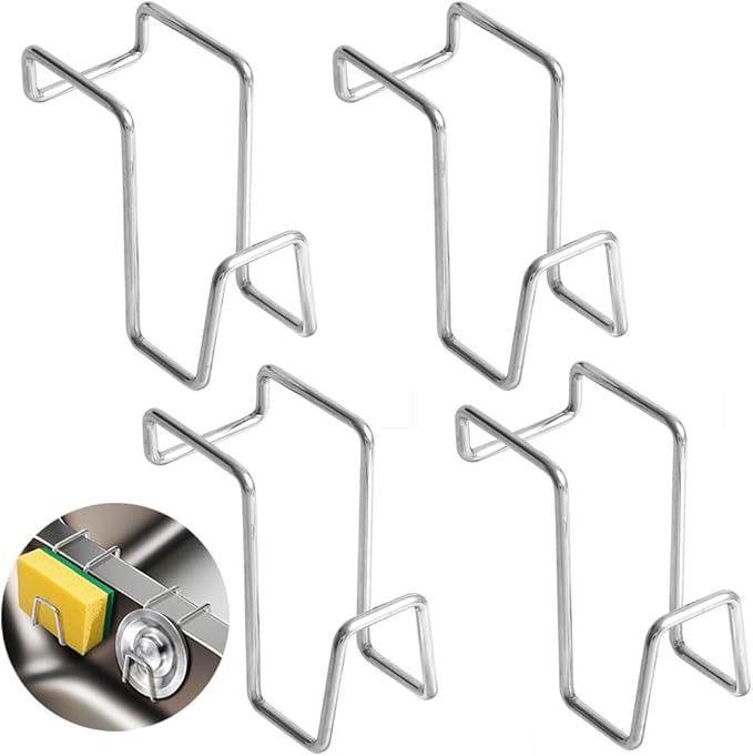 4 Pcs Sponge Holder for Kitchen Sink Movable Hanging Sponge Caddy Organizer Stainless Steel Multipurpose Double Bowl Sink for Brush Quick Drying Dish Sponge Holde