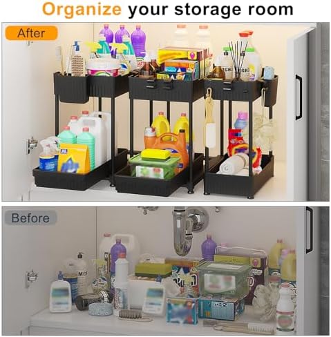 3-Pack 2-Tier Under Sink Organizers with Sliding Drawers