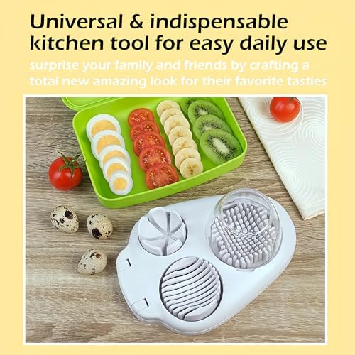 3 In 1 Egg Slicer For Hard Boiled Eggs, New Hard Boiled Egg Cutter Egg Slicer for Hard Boiled Eggs, Eggs Slicers 3 Ways for Strawberry, Mushroom, Grape, Cherry Tomato (Yellow + White)