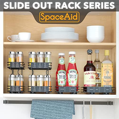 Pull Out Spice Rack Organizer for Cabinet, Heavy Duty Slide Out Seasoning Kitchen Organizer, Cabinet Organizer, with Labels, 4.5" W x10.75 D x8.5 H, 1 Drawer 2-Tier