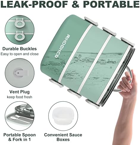 Lunch Box, Stackable 3 Layers Containers, Portable 94OZ Large Capacity Leakproof Bento Box with Spoon & Fork & Sauce Boxes, Microwave Safe Lunch Box for Kids and Adults
