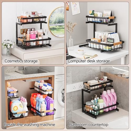 2-Tier Pull-Out Under Sink Organizer, 2-Pack, Large, Black