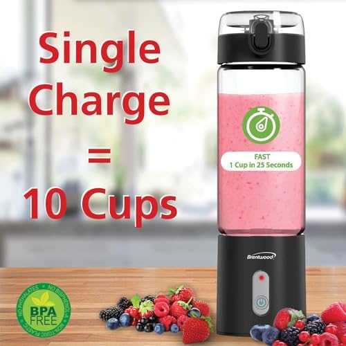 Brentwood 50-Watt 17-Oz. Portable Battery-Operated USB-Chargeable Glass Blender (Black) - Image 3