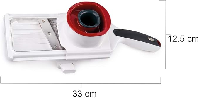 Zyliss Easy Control Handheld Slicer - Vegetable Slicer & Chopper - Fruit Cutter - Handheld Slicer with Two Stainless Steel Blades - Dishwasher Safe - White/Red, 13 inches
