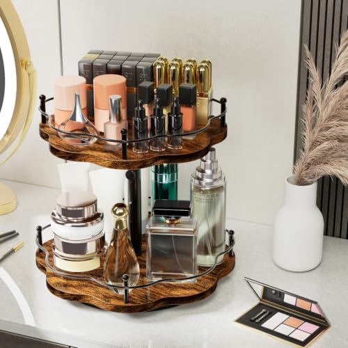 2 Tier Lazy Susan Organizer Wooden Spice Turntable Holder for Cabinet,Table