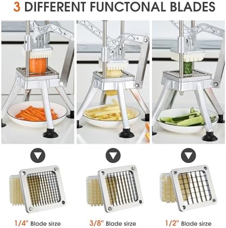Commercial Vegetable Chopper Potato Dicer & Fruit Slicer, Stainless Steel French Fry Cutter with 3 Replacement Blades(1/2 Inch, 3/8 Inch and 1/4 Inch Blades) for Restaurants & Home Kitchen - Image 5