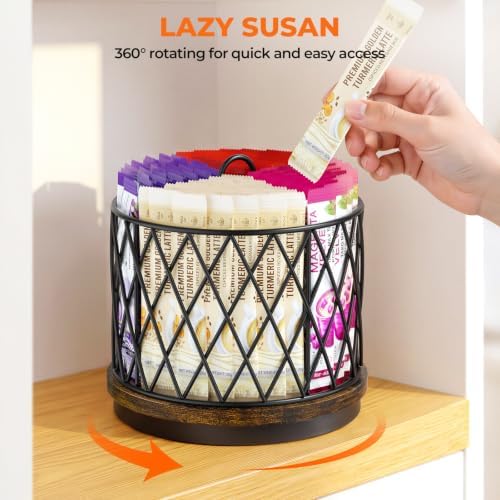 Drink Packet Organizer, 4-Compartment Rotating Drink Mix Holder