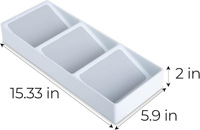 Smart Design 3 Section Plastic Spice Rack Drawer - Non-Slip Lining and Feet - BPA Free - Seasoning Jars, Makeup Storage, Countertop Bottle Tray, 3 Tier - Pantry Kitchen Organizer - White with Gray