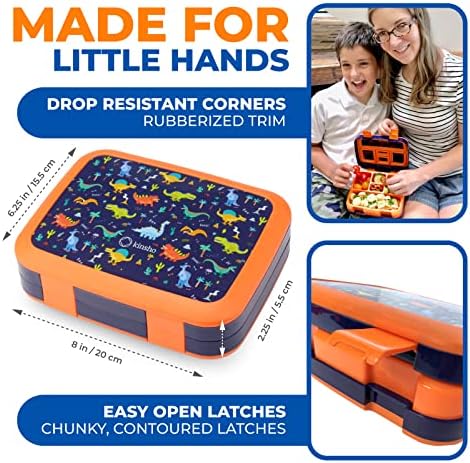 Dinosaur Bento Lunch Box Container for Small Kids Boys, Blue Orange
