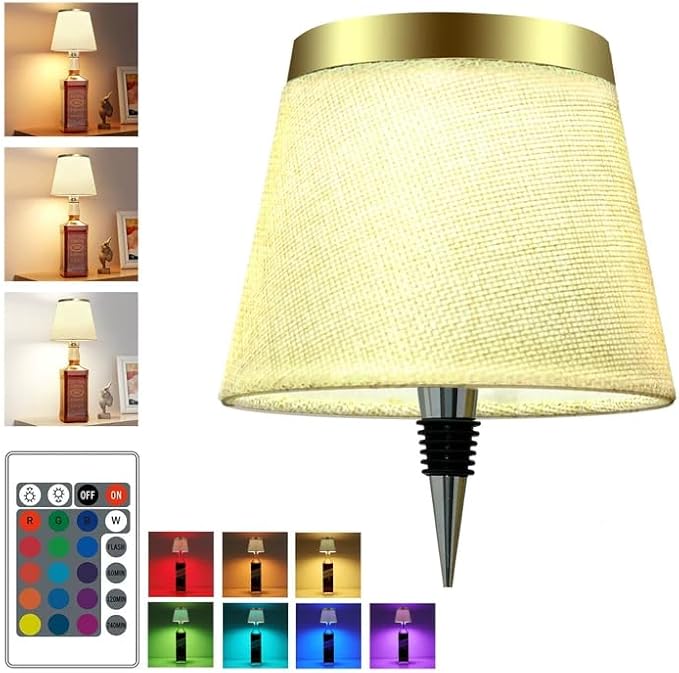 Wireless Bottle Lamp,Small Bedside Table Lamp,RGB LED Bottle Light with Remote Dimmable(RGB Gold, 1pc)