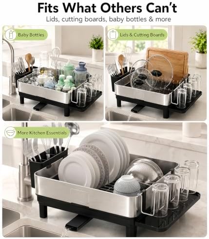 Dish Drying Rack for Kitchen Counter, 17 Inch, Stainless Steel