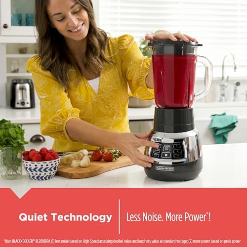 Black+Decker Quiet Blender with 6-Cup Cyclone Glass Jar, 3 Speeds + 3 Functions & Serrated Blade Technology for Faster Blending, Pulse Button and 24-oz Personal Jar, 900W