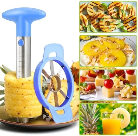 Pineapple Corer Cutter, Stainless Steel Fruit Pineapple Peeler Slicer [Upgraded, Reinforced, Thicker Blade], Pineapple Core Remover with Measure Mark, for Diced Pineapple Ring (Blue)