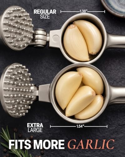 Metal Large Garlic Press, Garlic Mincer, Peeler-Brush, Silver