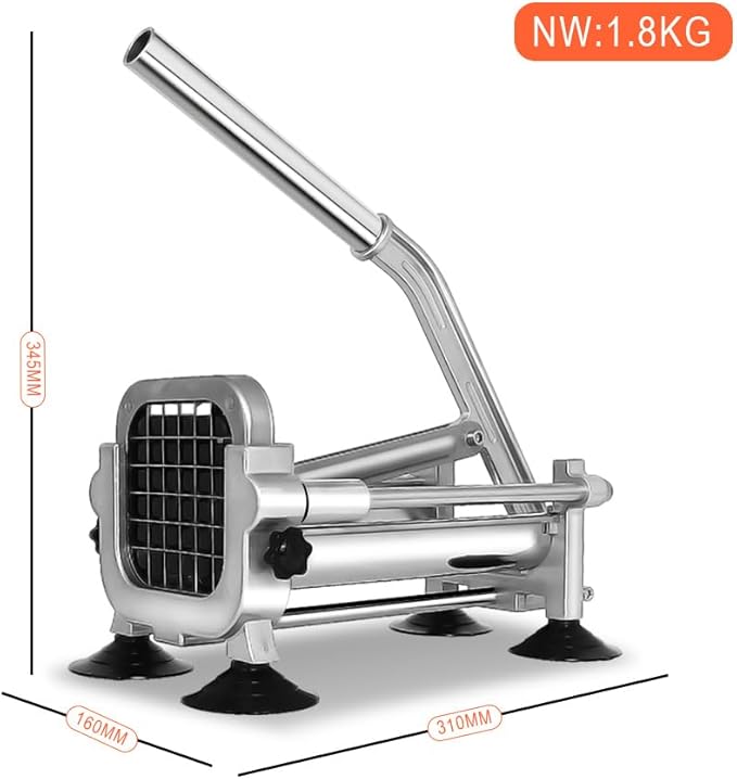 French Fry Cutter Stainless Steel, Heavy Duty Stainless Steel Manual Potato Slicer, Commercial 1/2 3/8 and 1/4 Inch Blades Potato Cutter with Brush, Wrench & Sucker (1/2"&1/4"&3/8" cutter)